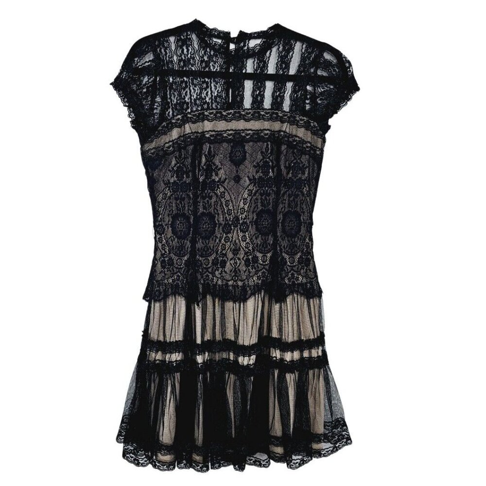 Jessica McClintock Black Lace Overlay Cream Slip Dress